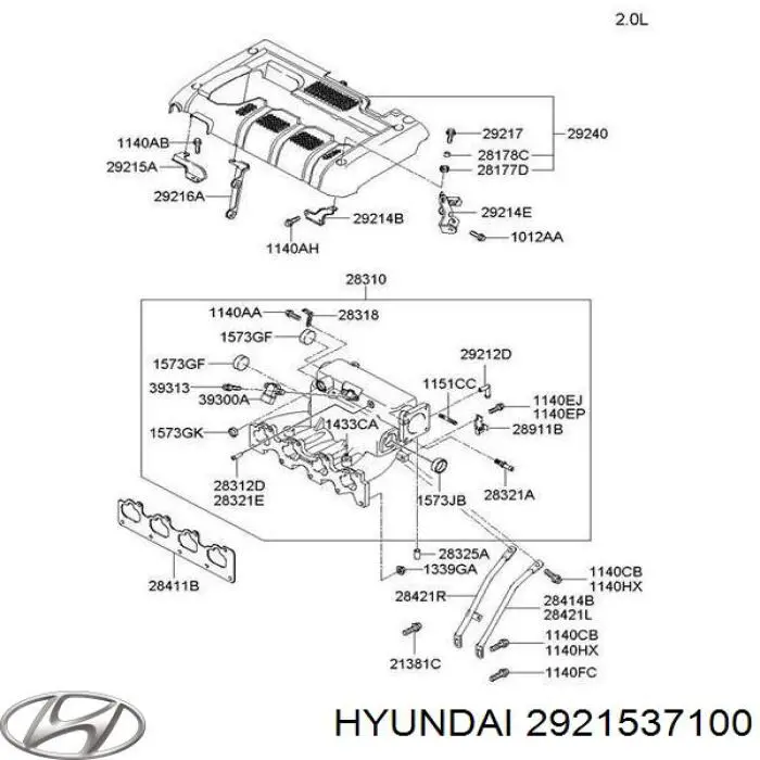 Junta, colector de admisión, superior 2921537100 Hyundai/Kia