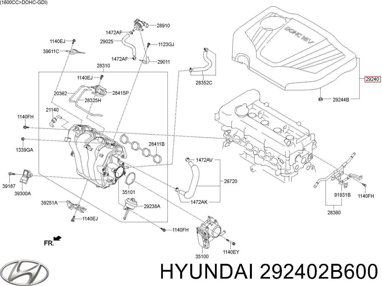 Купить 292402B600 Hyundai/Kia Крышка двигателя