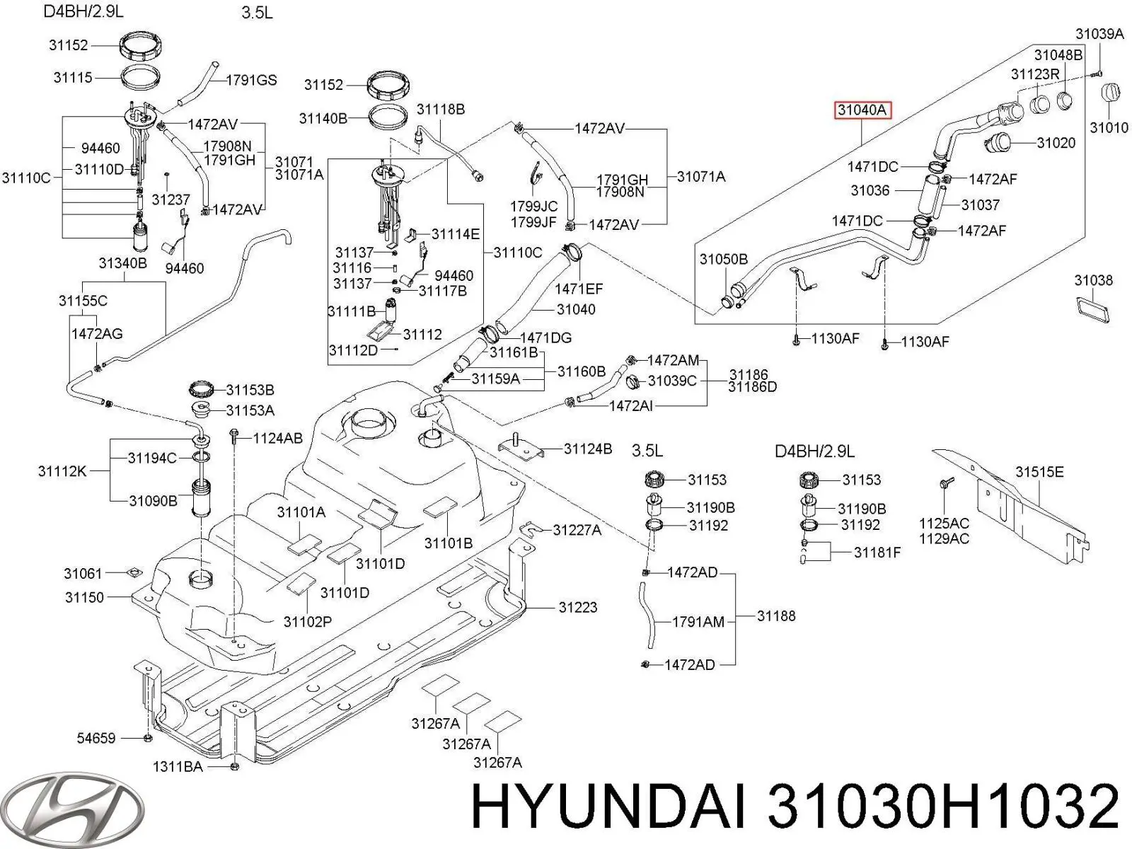 Gargalo de enchimento do tanque de combustível para Hyundai Terracan (HP)