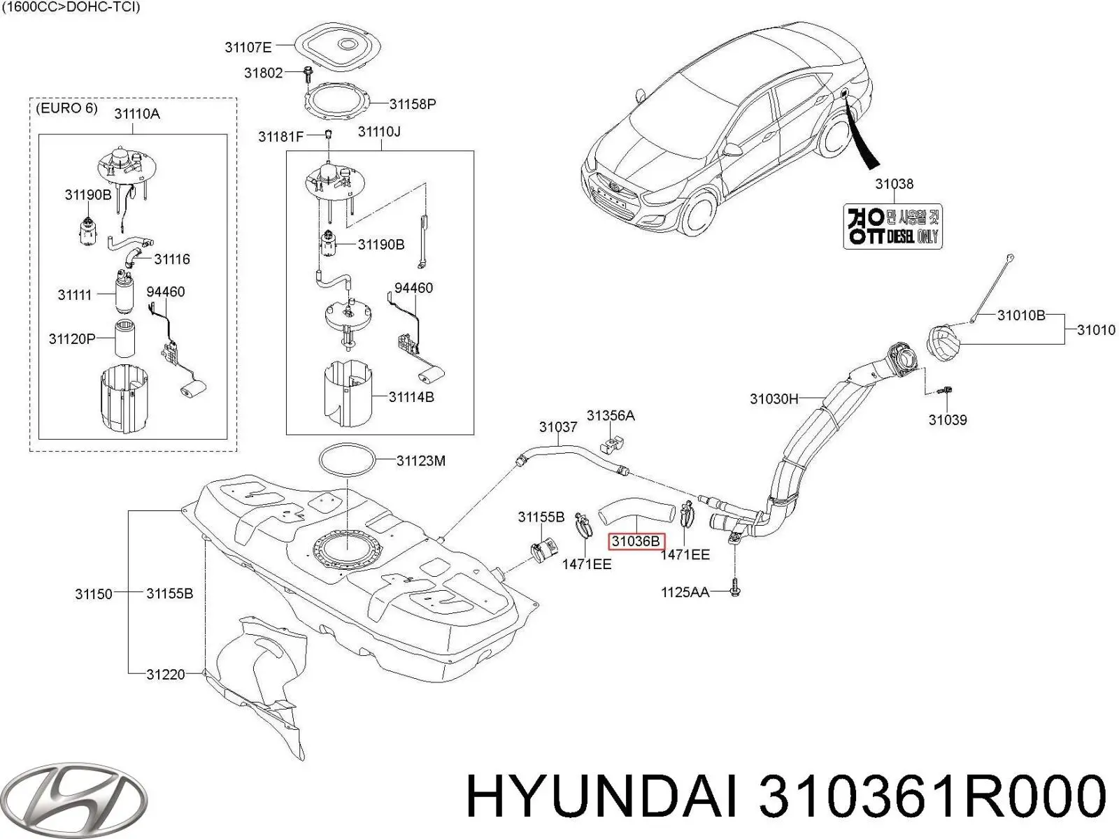 310361R000 Hyundai/Kia mangueira universal de combustível