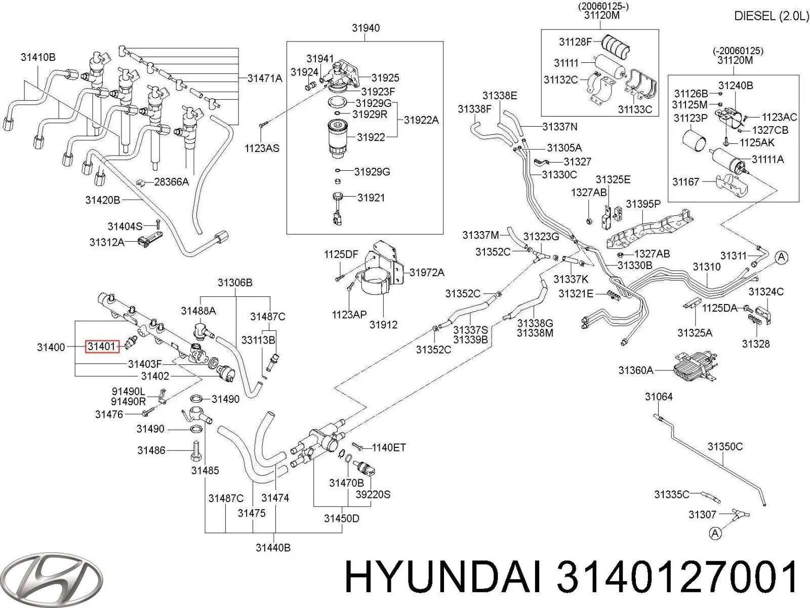 Sensor de presión de combustible 3140127001 Hyundai/Kia