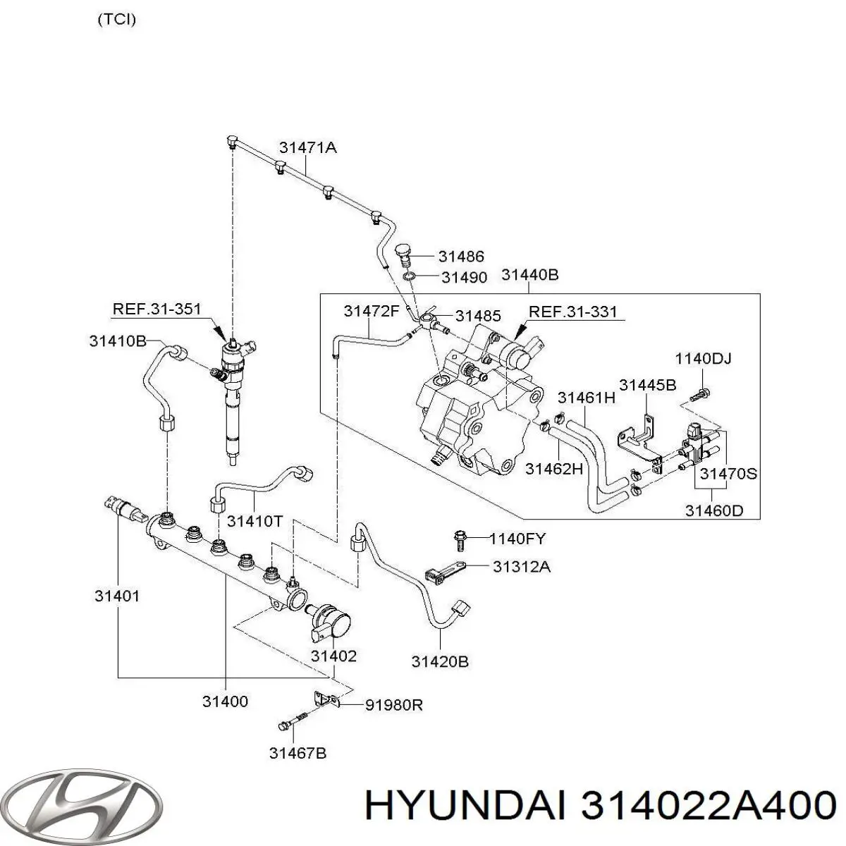 Regulador de presión de combustible, rampa de inyectores 314022A400 Hyundai/Kia