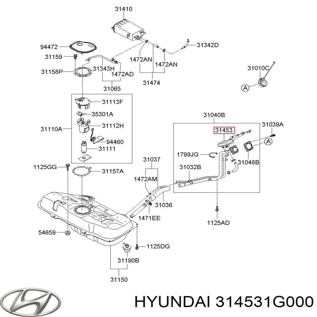 314531G000 Hyundai/Kia filtro de tanque dos vapores de combustível