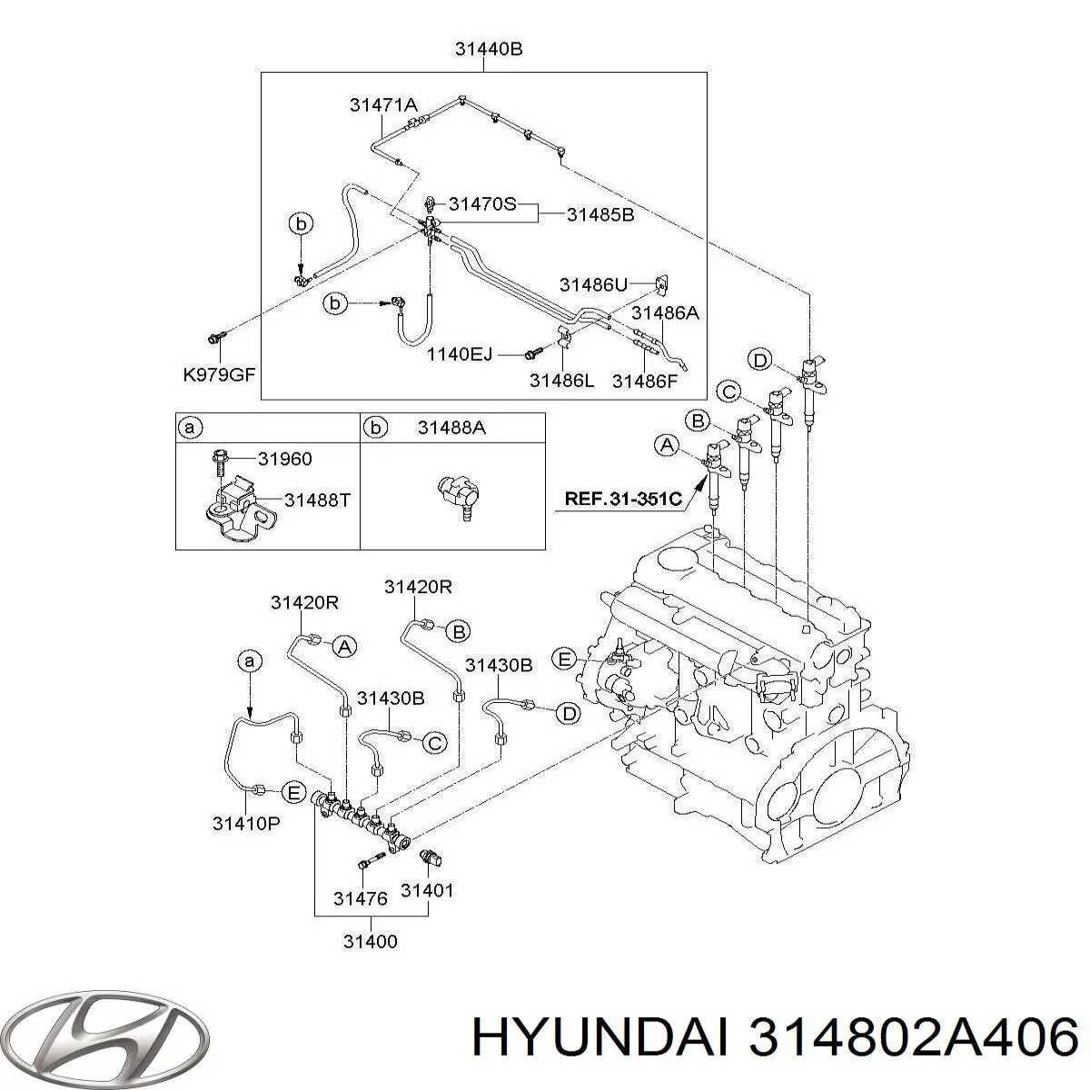 314802A406 Hyundai/Kia Трубка топливная обратная от форсунок