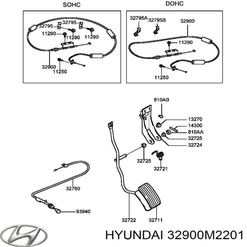 32900M2201 Hyundai/Kia cabo/pedal de gás (de acelerador)