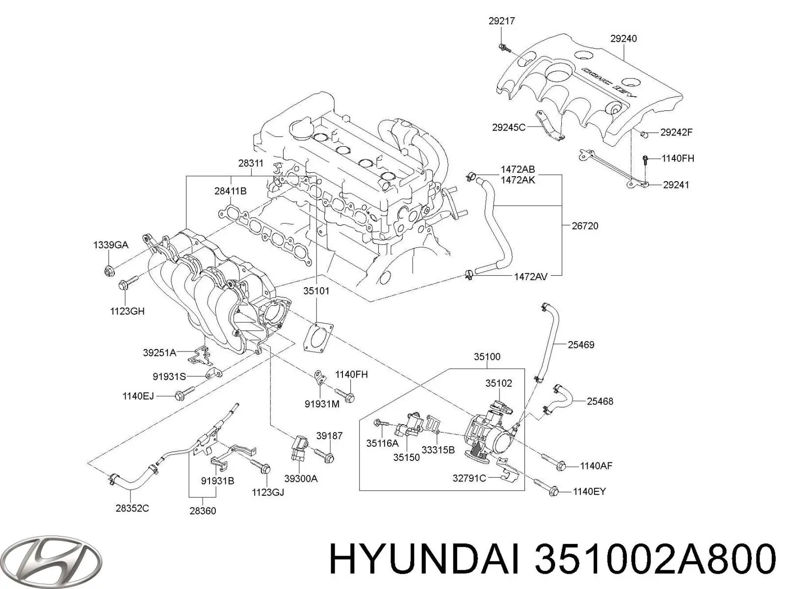 Дроссельная заслонка 351002A800 Hyundai/Kia