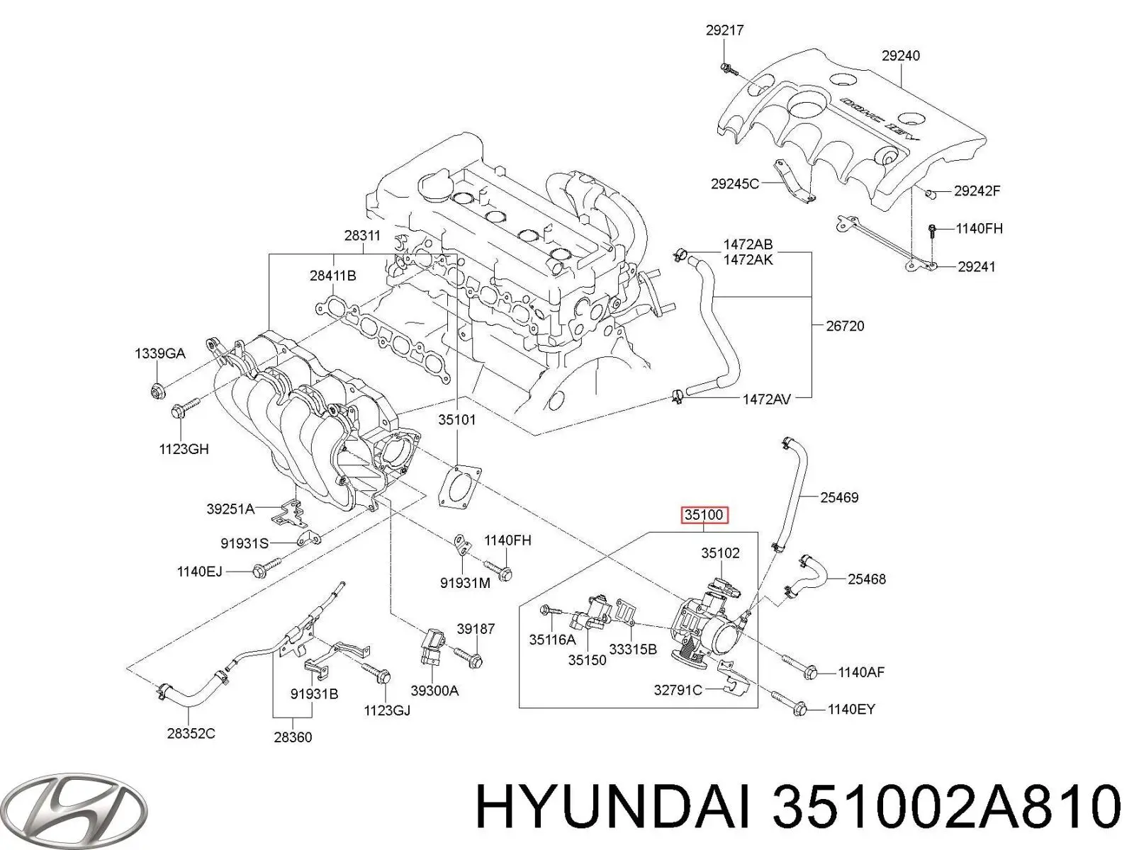 351002A810 Hyundai/Kia válvula de borboleta montada