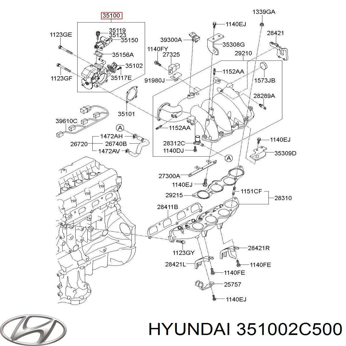 Дроссельная заслонка в сборе Hyundai/Kia 351002C500 цена, от 140.06 USD