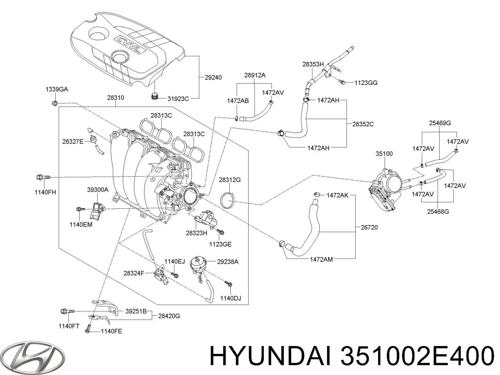 351002E400 Hyundai/Kia válvula de borboleta montada