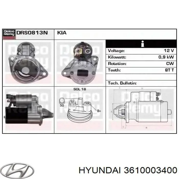 3610003400 Hyundai/Kia motor de arranco