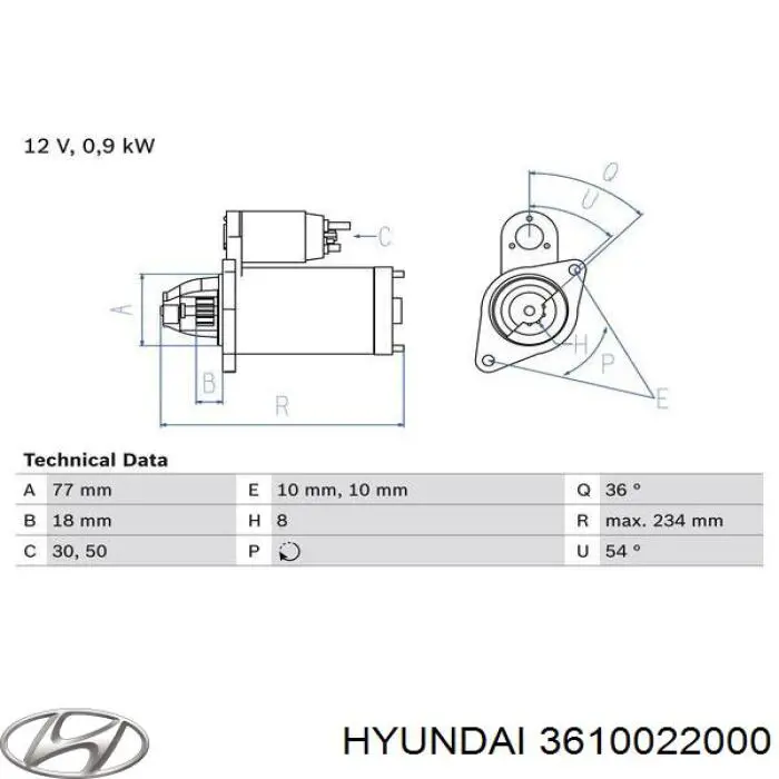 3610022000 Hyundai/Kia Стартер автомобиля