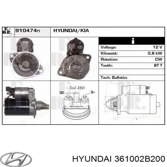 Купить 361002B200 Hyundai/Kia Стартер