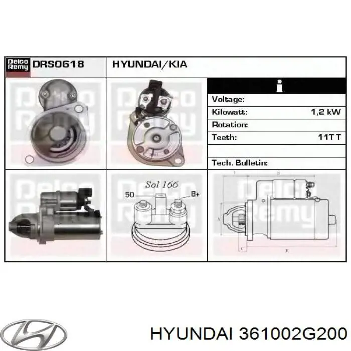 Стартер Hyundai/Kia 361002G200 цена, от 69.92 USD