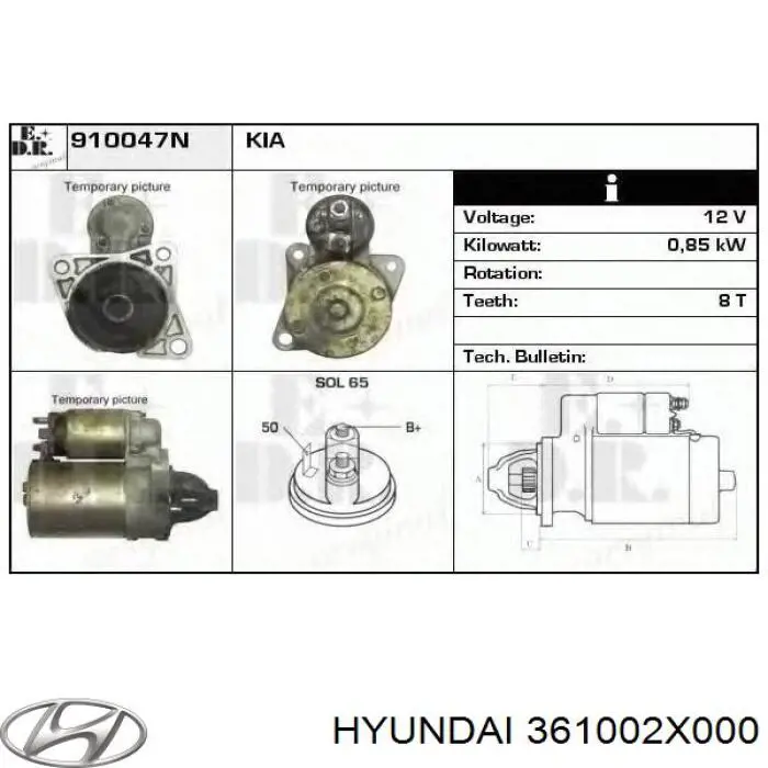 361002X000 Hyundai/Kia motor de arranco