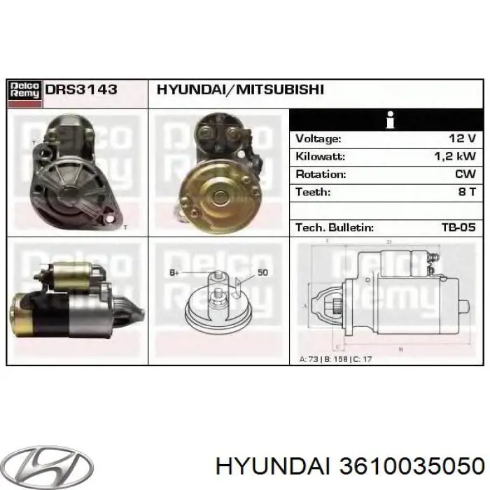 3610035050 Hyundai/Kia стартер