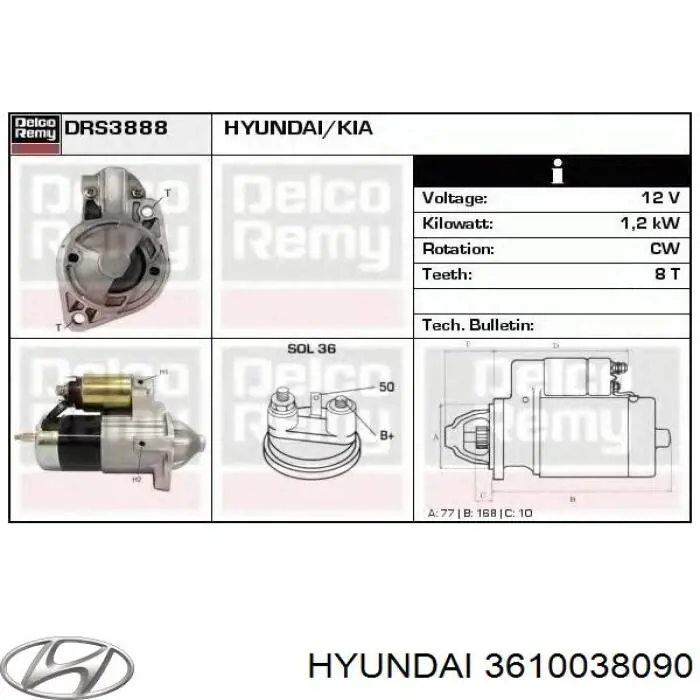 Купить 3610038090 Hyundai/Kia Стартер