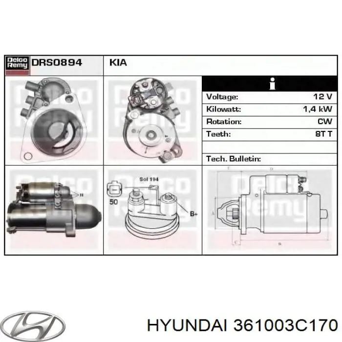 361003C170 Hyundai/Kia Стартер автомобиля