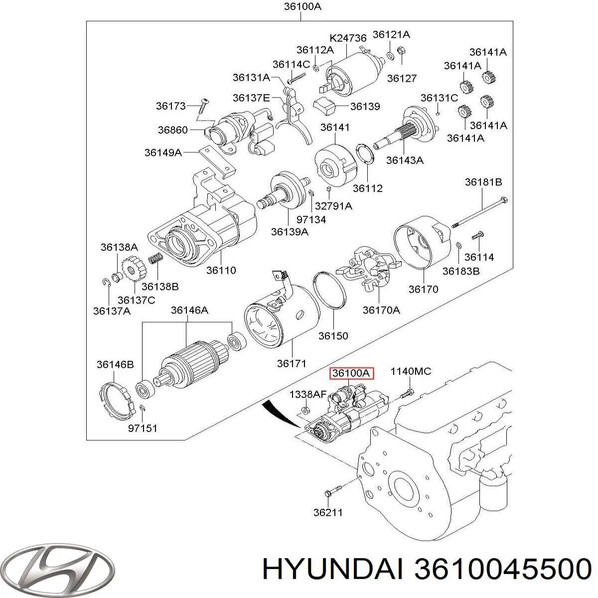 3610045500 Hyundai/Kia motor de arranco
