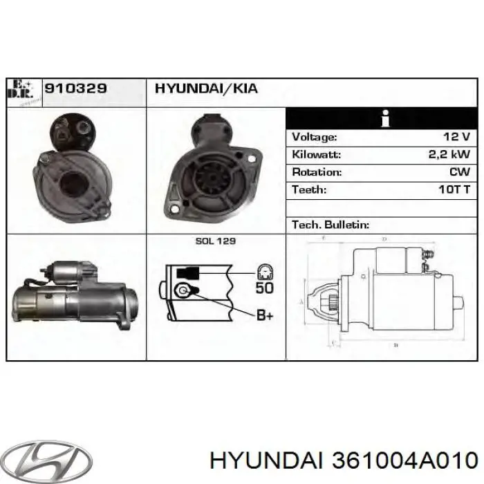 Купить 361004A010 Hyundai/Kia Стартер