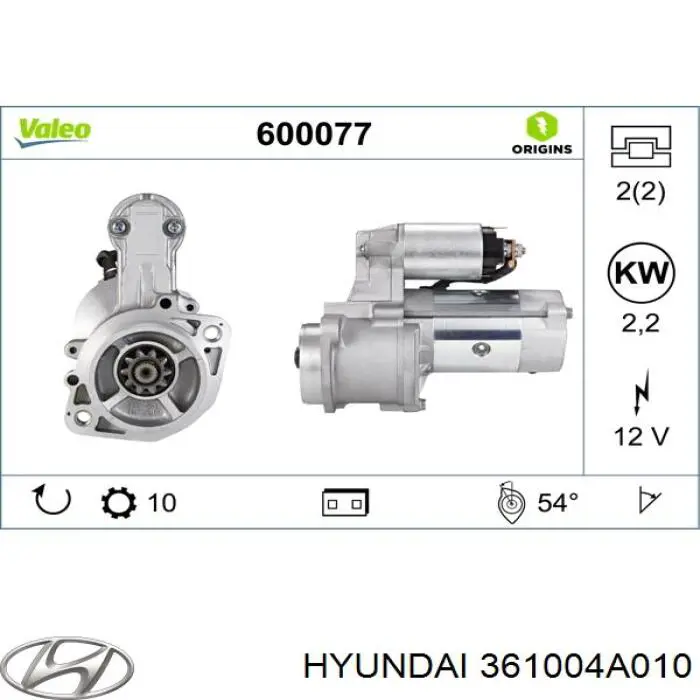 Стартер 361004A010 Hyundai/Kia