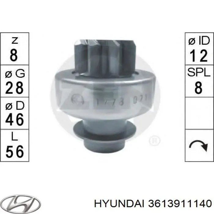 Bendix, motor de arranque 3613911140 Hyundai/Kia