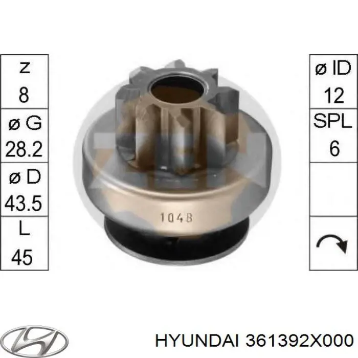 Бендикс стартера Hyundai/Kia 361392X000