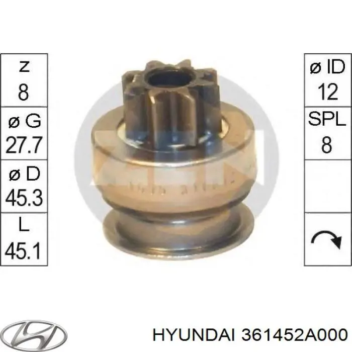 Бендикс стартера Hyundai/Kia 361452A000