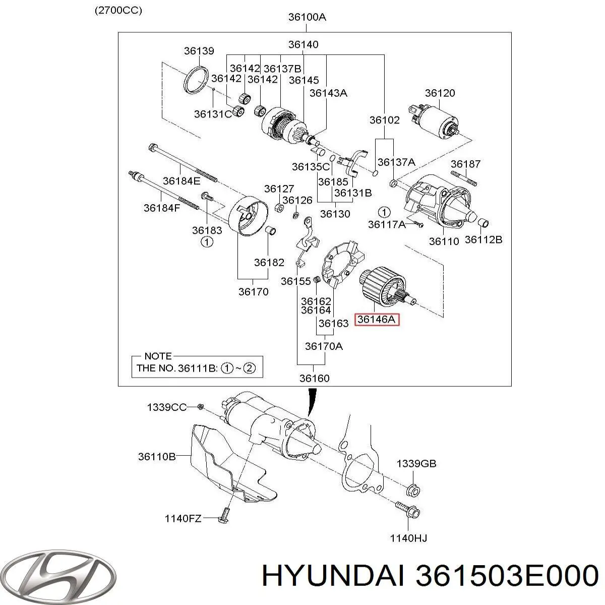 361503E000 Hyundai/Kia якорь (ротор стартера)
