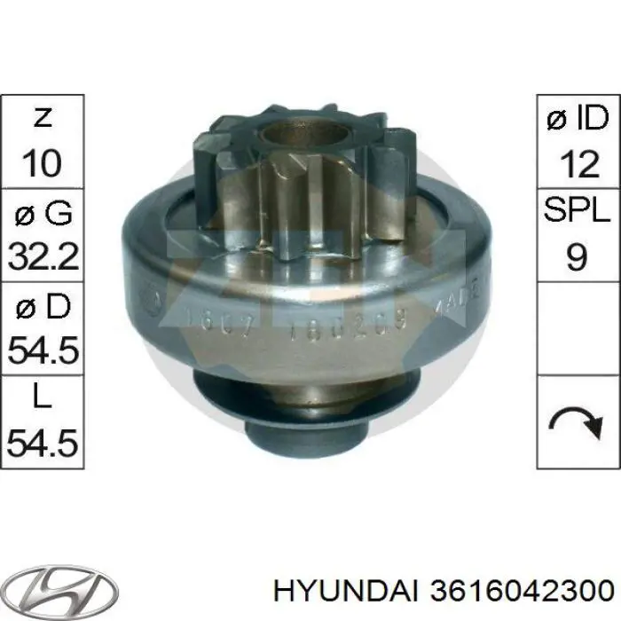Бендикс стартера Hyundai/Kia 3616042300
