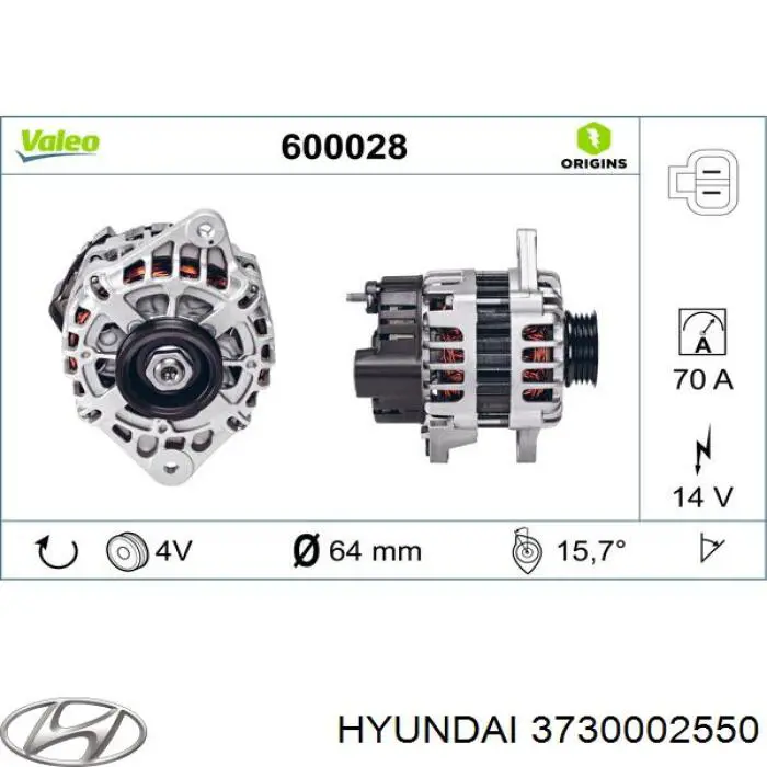 Генератор автомобиля Hyundai/Kia 3730002550
