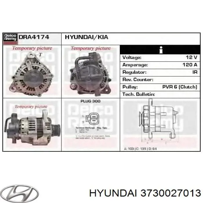 Генератор автомобиля Hyundai/Kia 3730027013