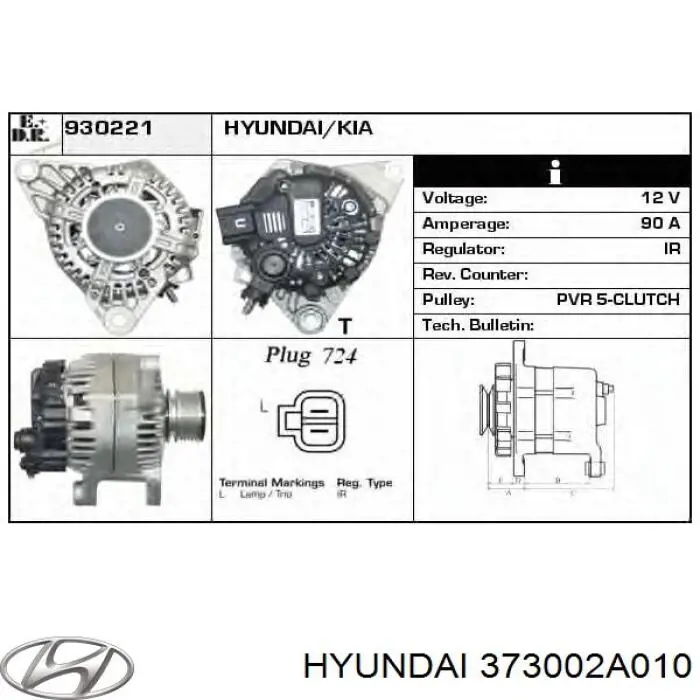 Автомобильный генератор Hyundai/Kia 373002A010 цена, от 45.15 USD