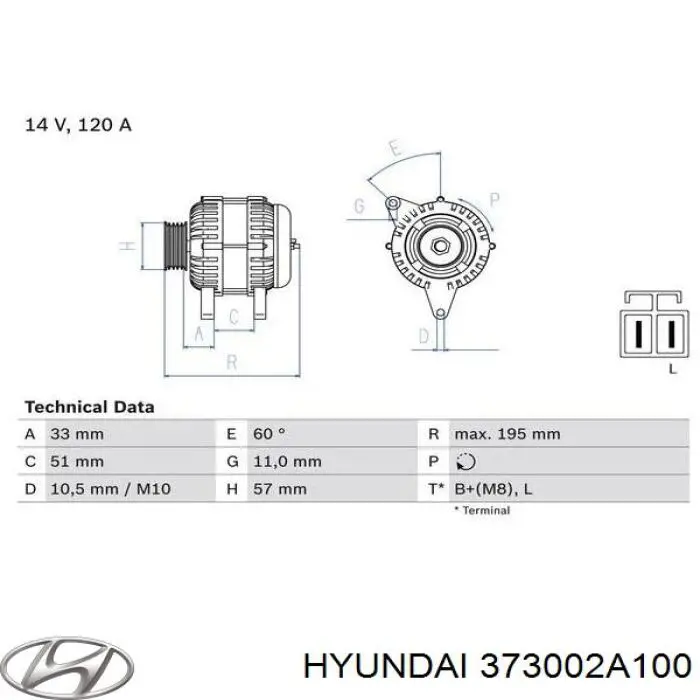 Генератор 373002A100 Hyundai/Kia