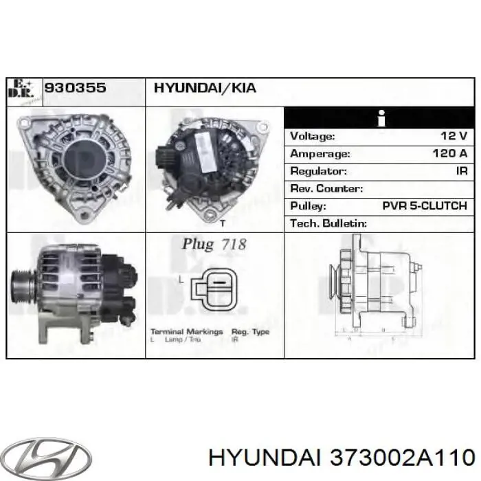 Генератор автомобиля Hyundai/Kia 373002A110