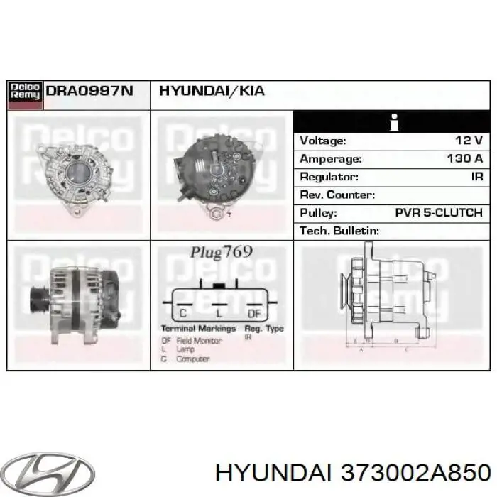 Генератор автомобиля Hyundai/Kia 373002A850
