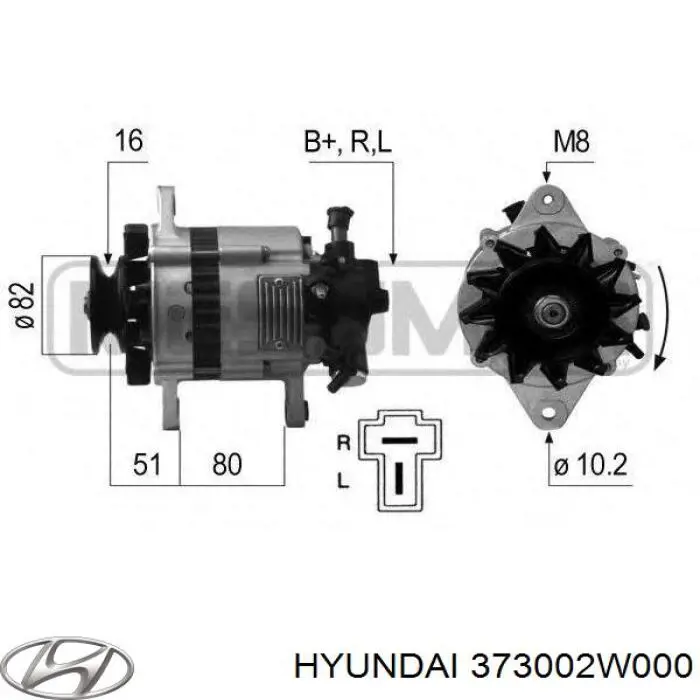Генератор 373002W000 Hyundai/Kia