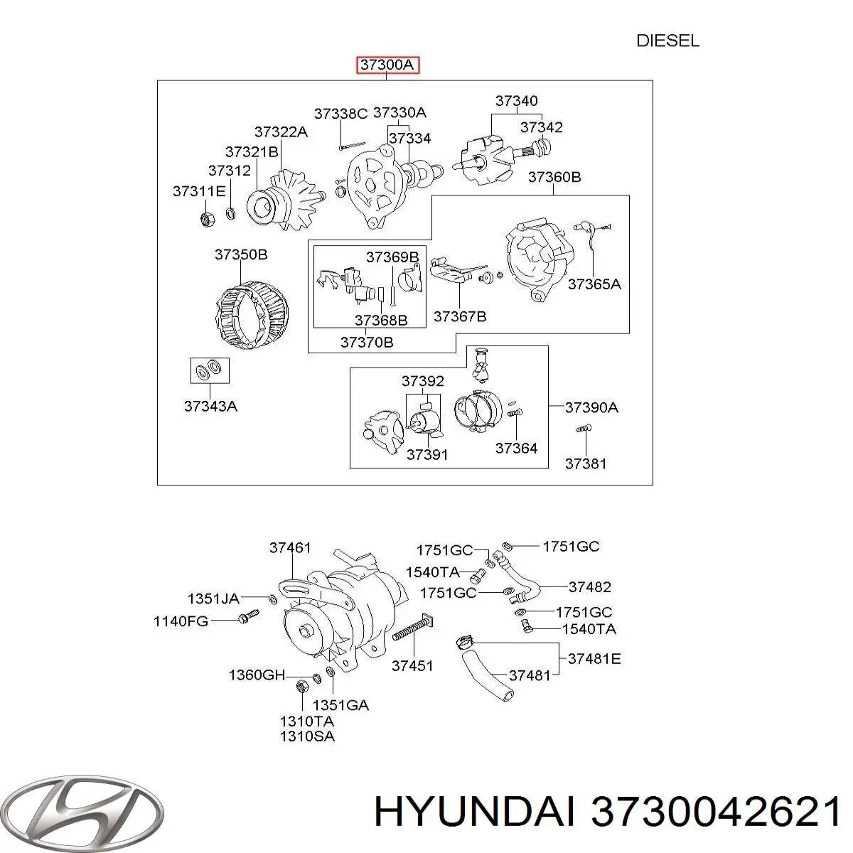 Автомобильный генератор Hyundai/Kia 3730042621 цена, от 138.22 USD