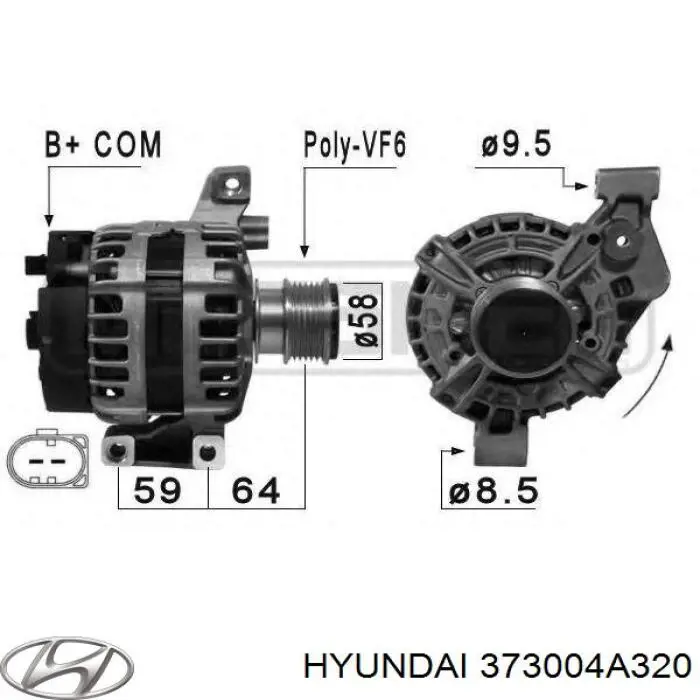 Генератор 373004A320 Hyundai/Kia