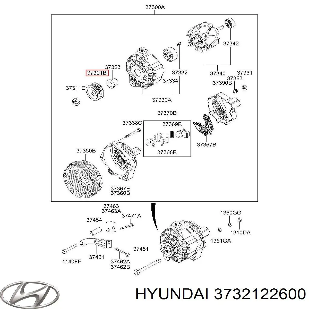 Шкив генератора 3732122600 Hyundai/Kia