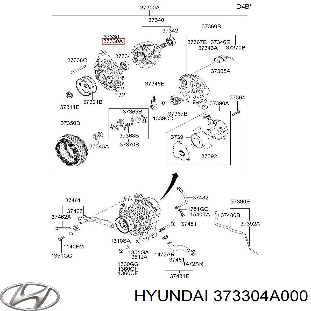 Купить 373304A000 Hyundai/Kia Генератор