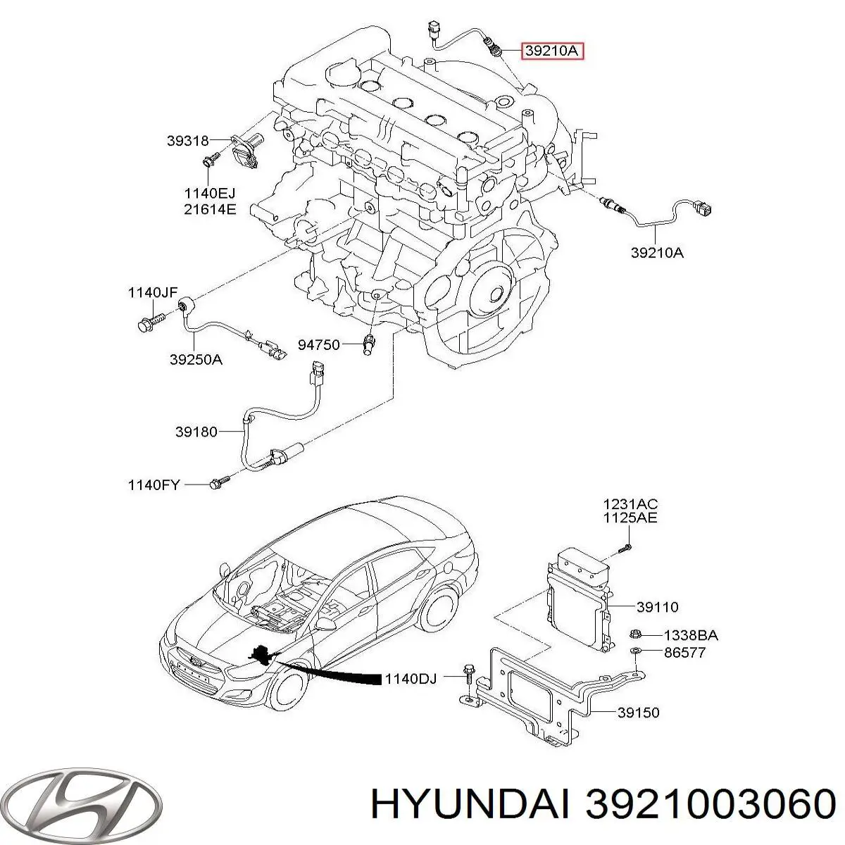 3921003060 Hyundai/Kia лямбда-зонд, датчик кислорода после катализатора