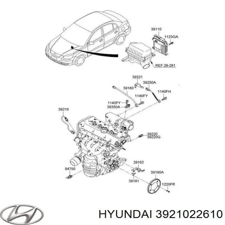 Лямбда-зонд, датчик кислорода Hyundai/Kia 3921022610