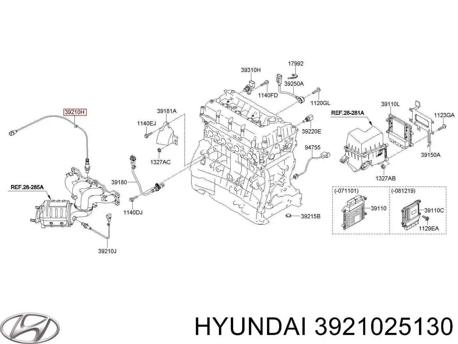 Купить 3921025130 Hyundai/Kia Датчик концентрации кислорода