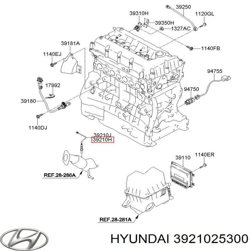 Датчик кислорода до катализатора 3921025300 Hyundai/Kia
