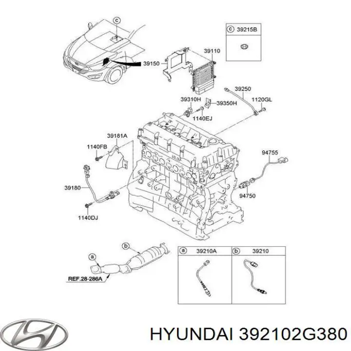 Лямбда-зонд, датчик кислорода Hyundai/Kia 392102G380