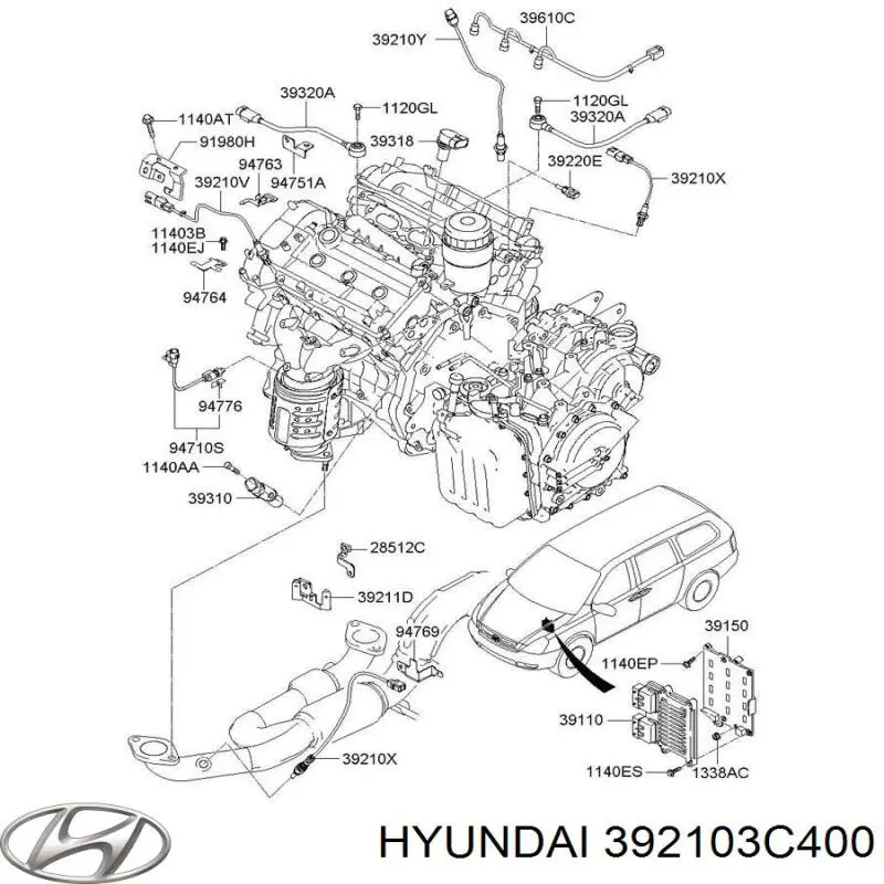 Лямбда-зонд, датчик кислорода до катализатора правый 392103C400 Hyundai/Kia