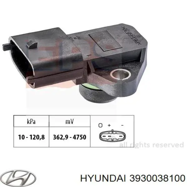 3930038100 Hyundai/Kia sensor de pressão no coletor de admissão, map