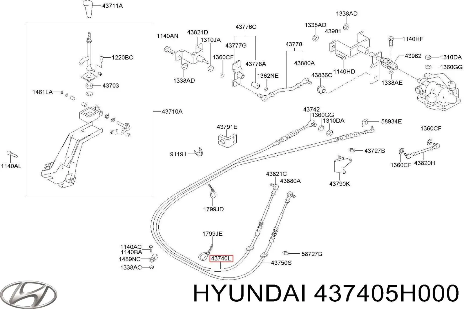 437405H000 Hyundai/Kia Трос выбора передачи