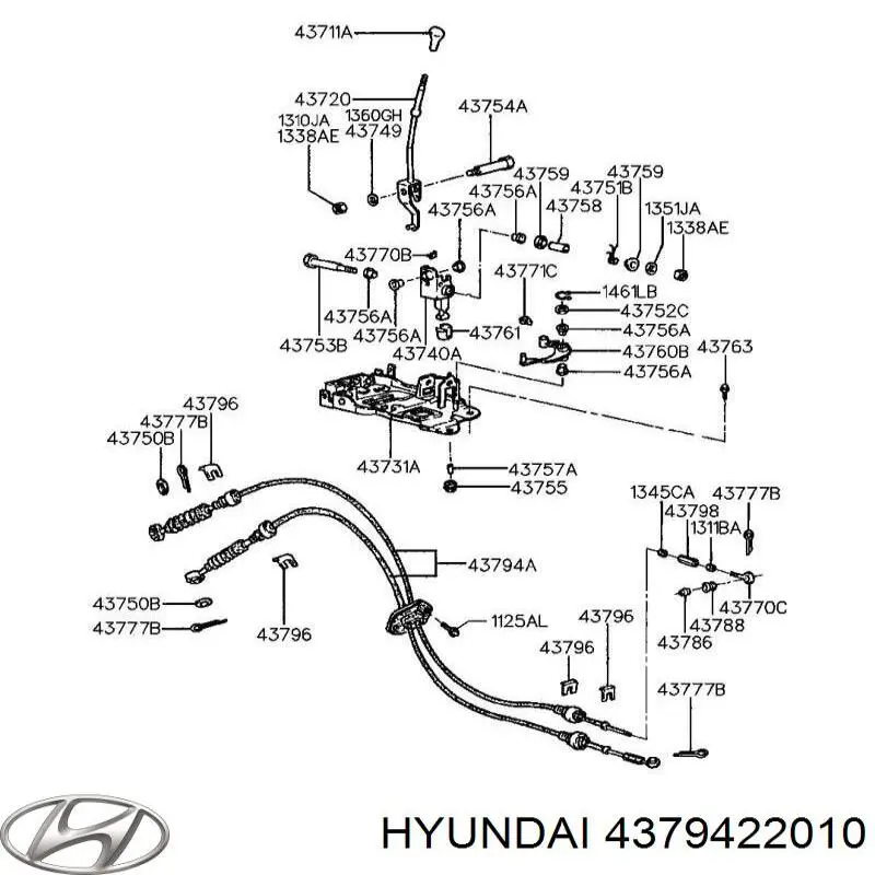 4379422000 Hyundai/Kia трос переключения передач сдвоенный