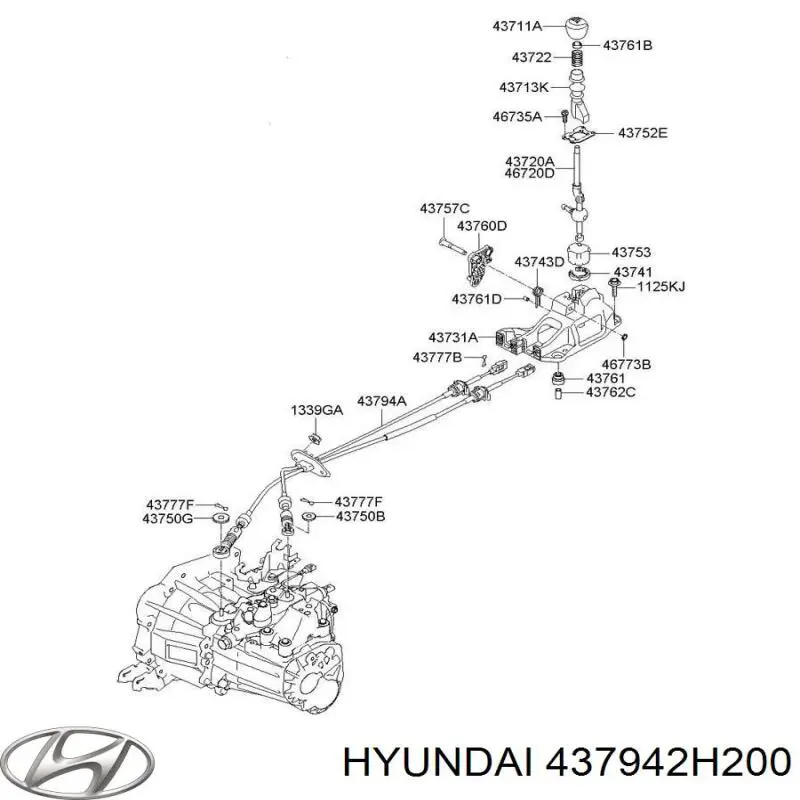 Трос переключения передач, выбора передачи Hyundai/Kia 437942H200 цена, от 57.89 USD